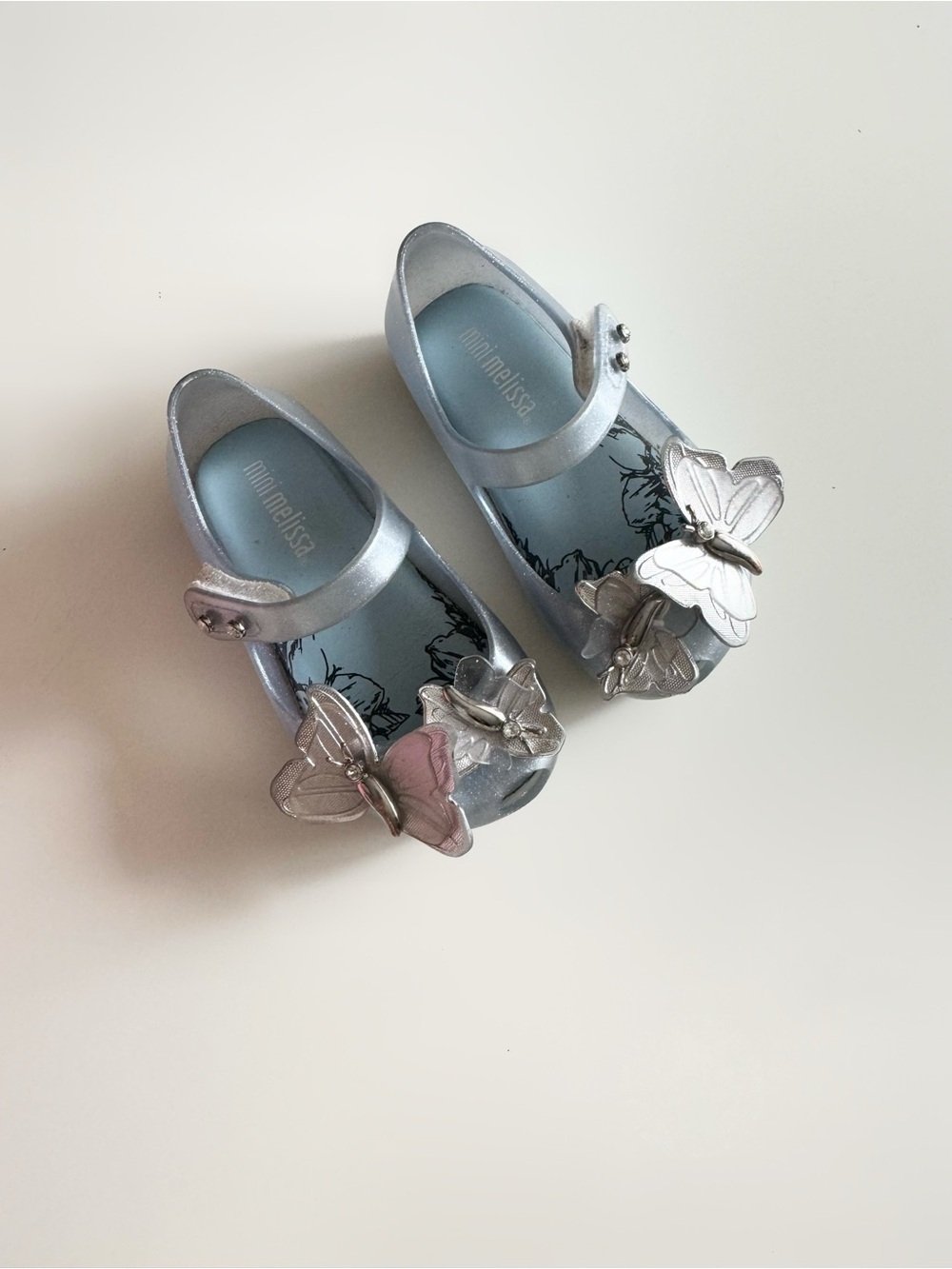 Mini Melissa Kids Butterfly Embellished Peep Toe Shoes Size 6
